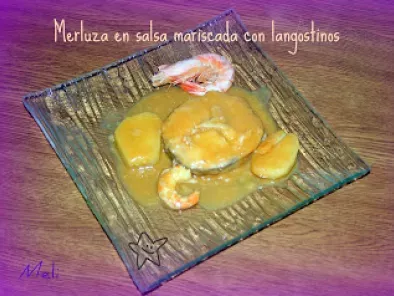 Receta Merluza en salsa mariscada con langostinos