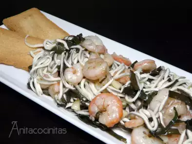 Cocinando con algas - Gulas con gambas y espaguetis de mar - foto 2