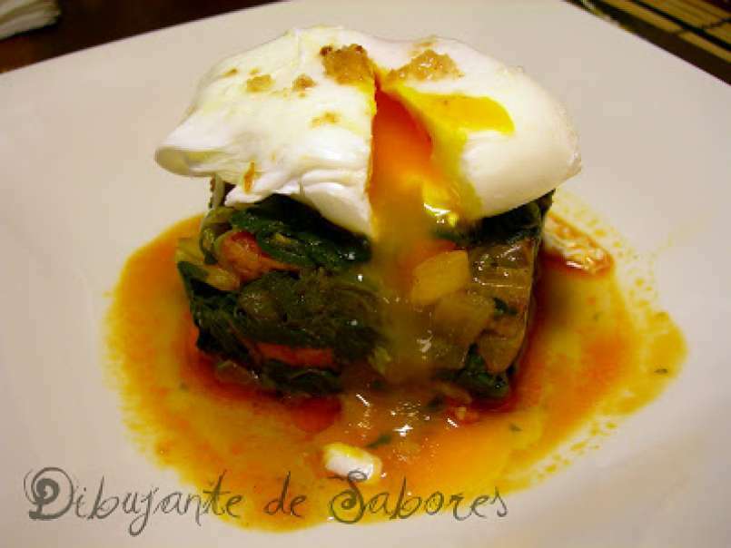 Huevo poché sobre salteado de espinacas con chorizo de Jaén - foto 3