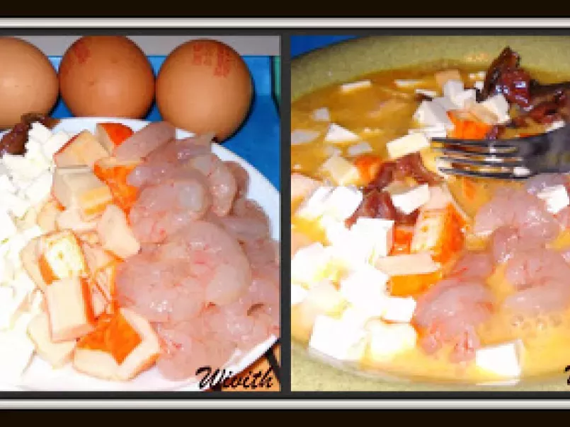 Huevos con queso, surimi, gambas, anchoas y brotes de soja - foto 2