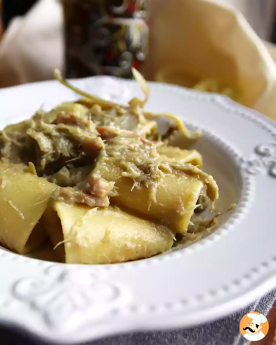 2. Paccheri con alcachofas y bacon