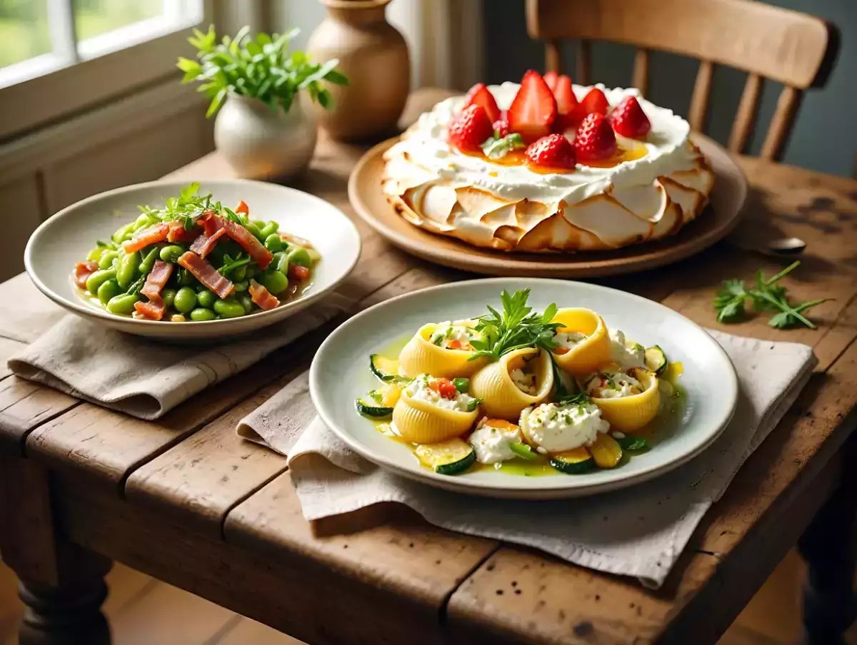 Menú diario, 23 de abril: ensalada fresca, pasta cremosa y postre de merengue