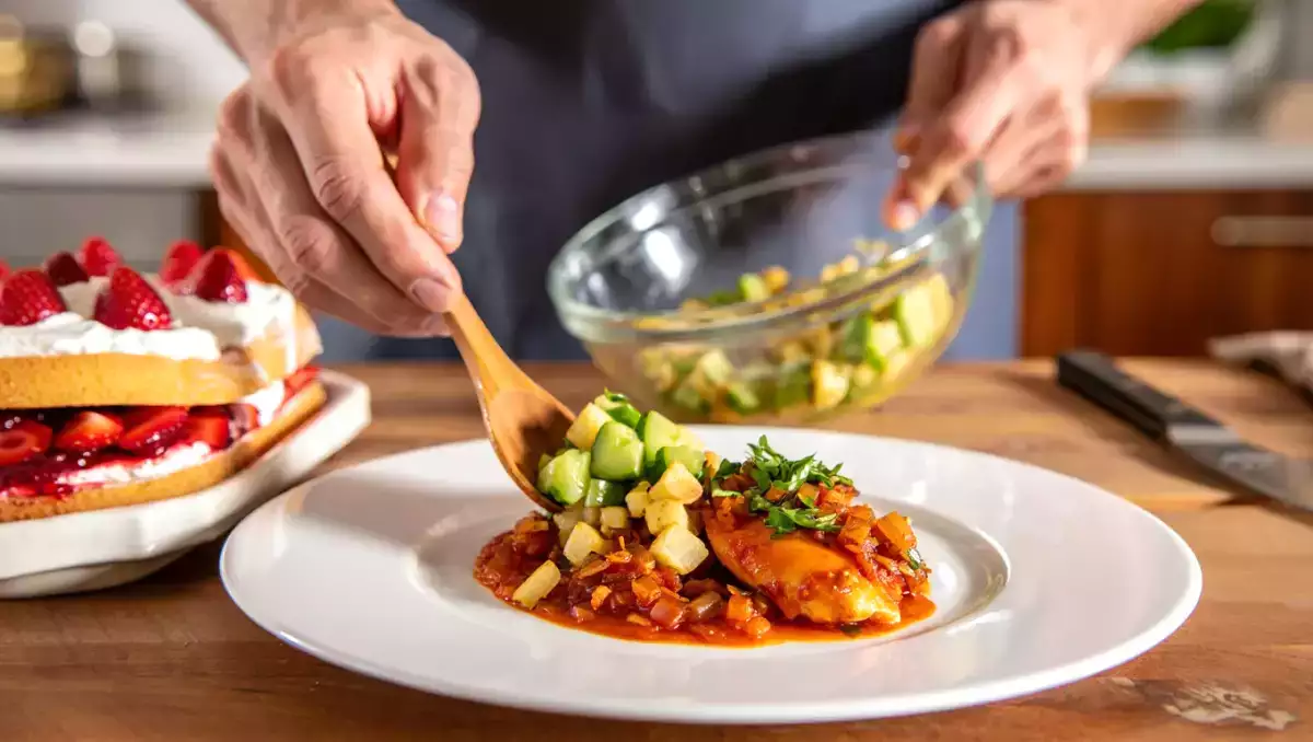 Menú del día, 29 de mayo: ensalada refrescante, pollo en salsa y tarta de fresas