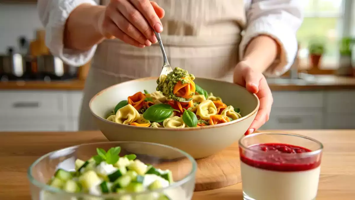 Menú diario, 7 de julio: refrescante sopa fría, ensalada de tortellini y panna cotta