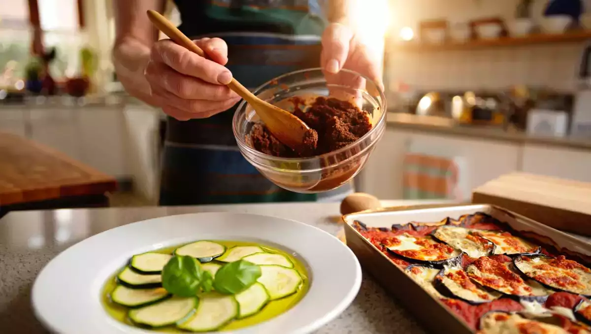 Menú vegetariano, 2 de julio: Carpaccio de calabacín, berenjenas a la parmigiana y brownie de chocolate