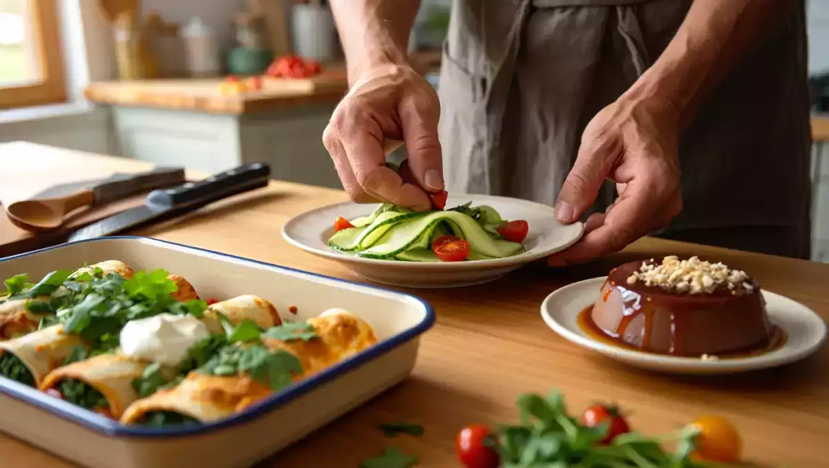 Menú vegetariano, 5 de julio: ensalada de pepino, enchiladas y delicioso flan de chocolate