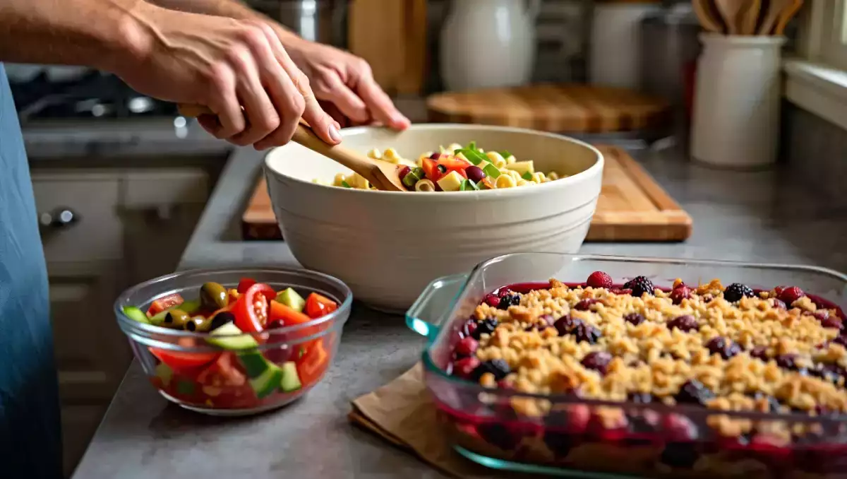 Menú vegetariano, 7 de julio: ensalada marroquí, pasta colorida y tarta crumble de frutos rojos