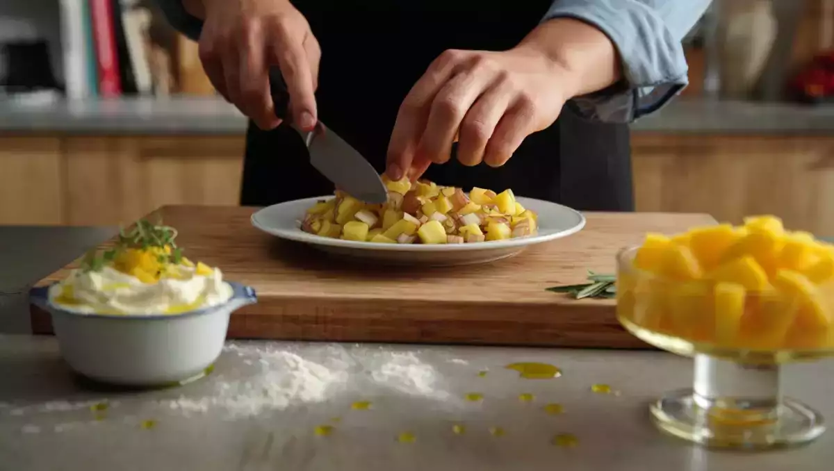 Menú vegetariano, 12 de julio: vasitos de guisantes, patatas aliñadas y refrescante sorbete de mango