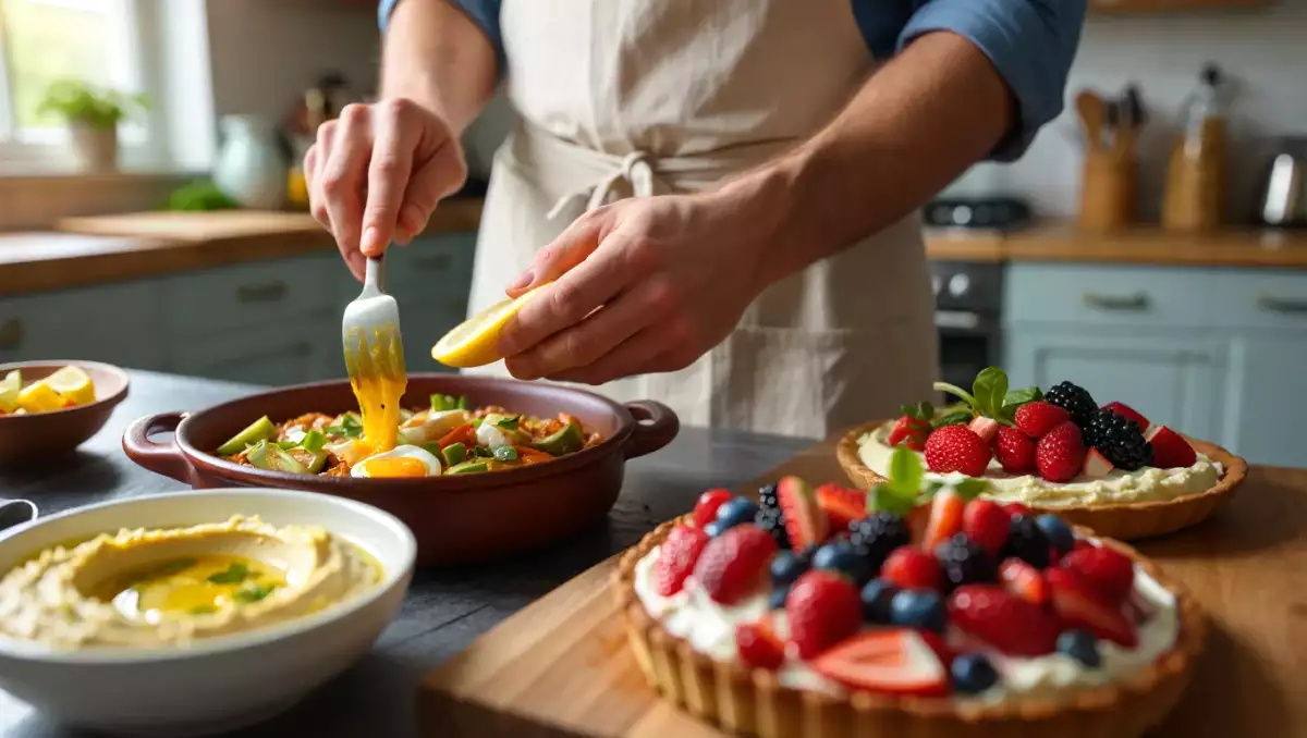 Menú vegetariano, 23 de julio: Hummus con limón encurtido, pisto de berenjena y tarta de frutos rojos