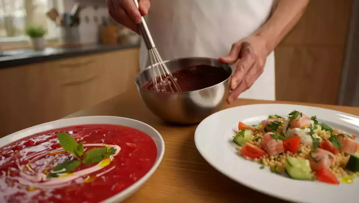 Menú diario, 9 de agosto: sopa fría de fresas, ensalada de cuscús y bizcocho fondant de chocolate