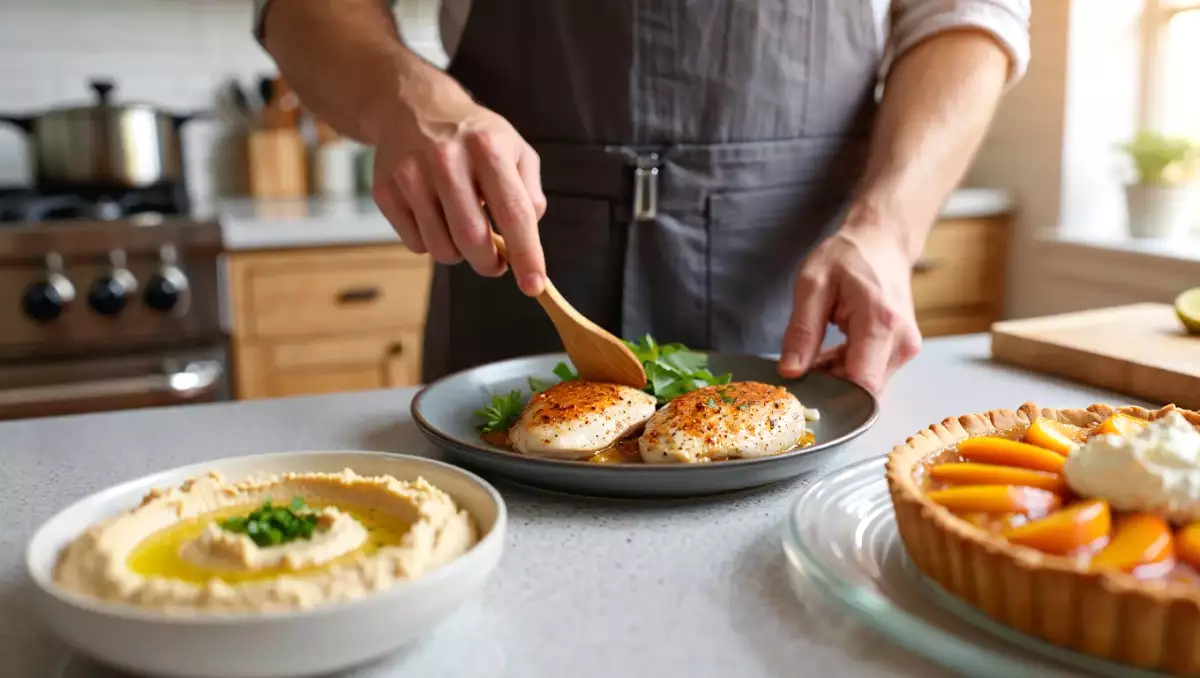Menú diario, 10 de agosto: hummus libanés, solomillos de pollo al horno y tarta de melocotón