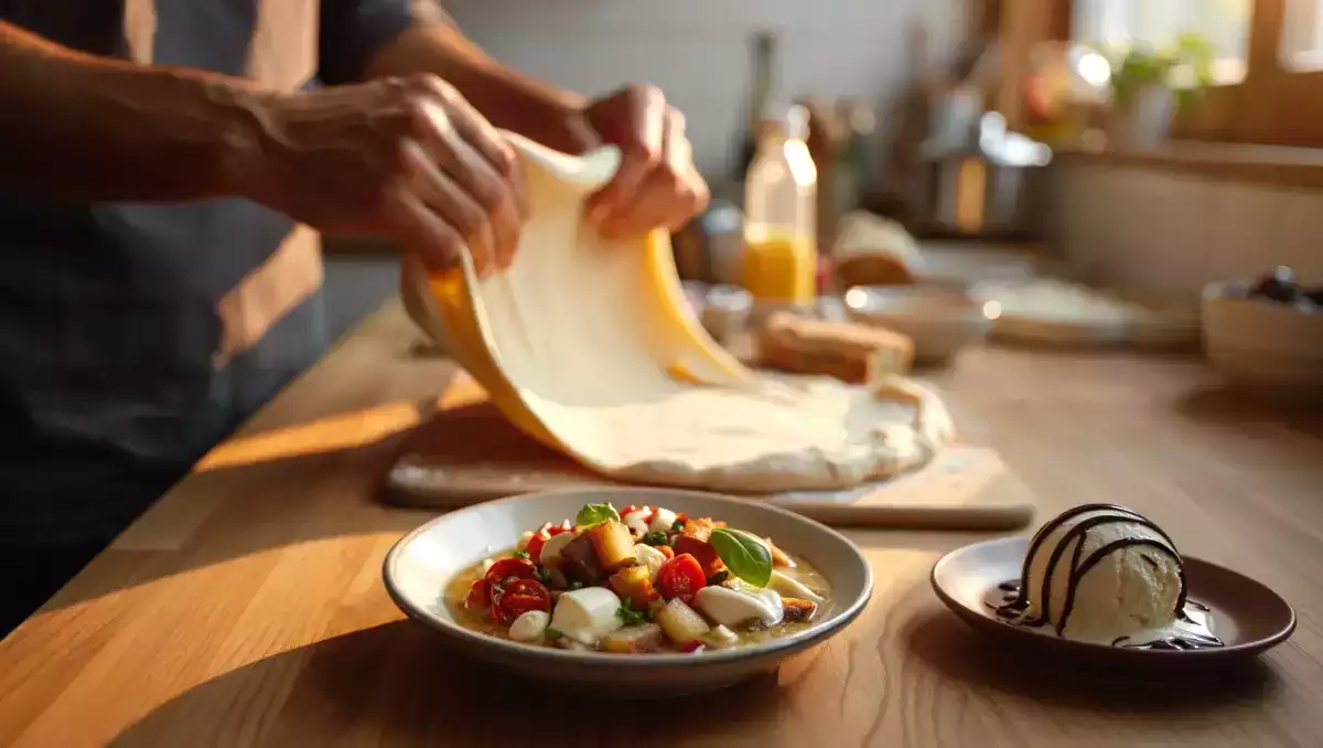 Menú vegetariano, 7 de agosto: Ensalada panzanella, calzone de philadelphia y helado de mascarpone y chocolate