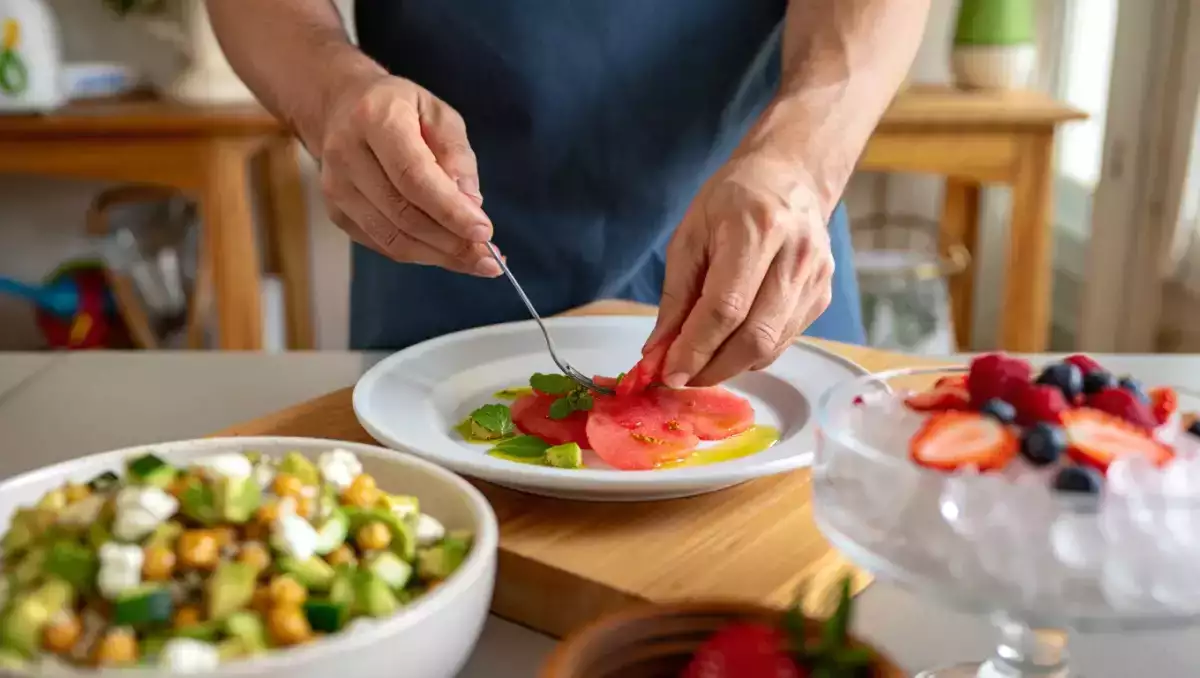 Menú vegetariano, 8 de agosto: Tomates cherry caramelizados, ensalada de pepino y granizado de frutos rojos