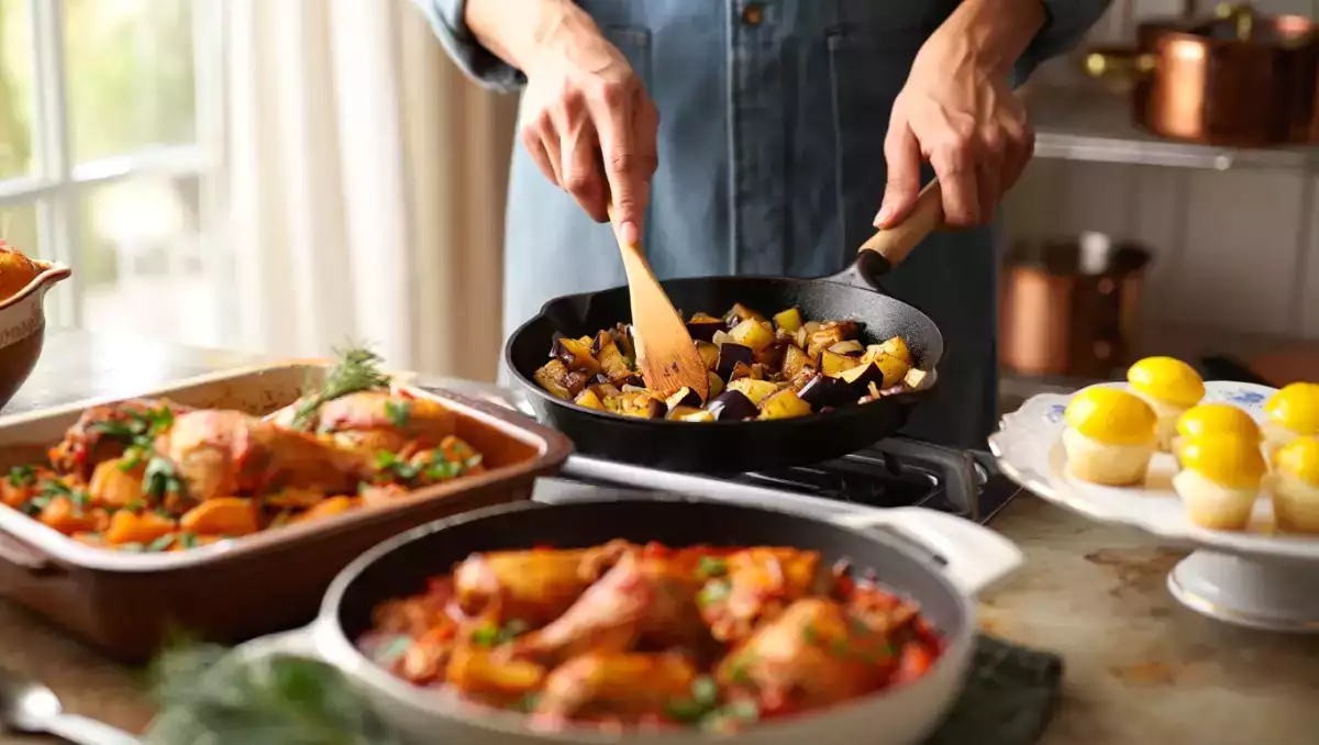 Menú diario, 15 de agosto: pisto de berenjenas, pollo asado y bocaditos de limón