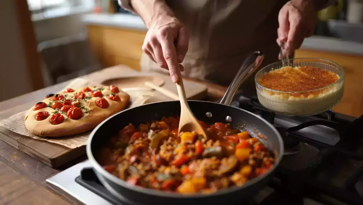 Menú vegetariano, 13 de agosto: Focaccia de tomates cherry, lentejas caseras y arroz con leche al caramelo