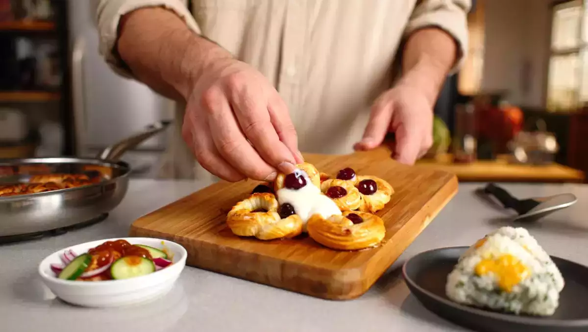 Menú vegetariano, 18 de agosto: Pepinos agridulces, onigiri rellenos de queso y hojaldre con cerezas y leche condensada