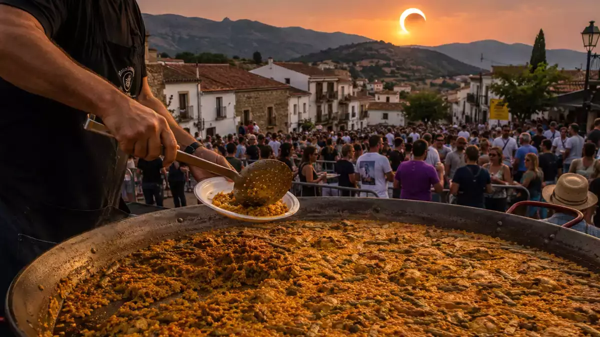 El pueblo de 93 vecinos que prepara paella para recibir a 2.000 personas por el eclipse
