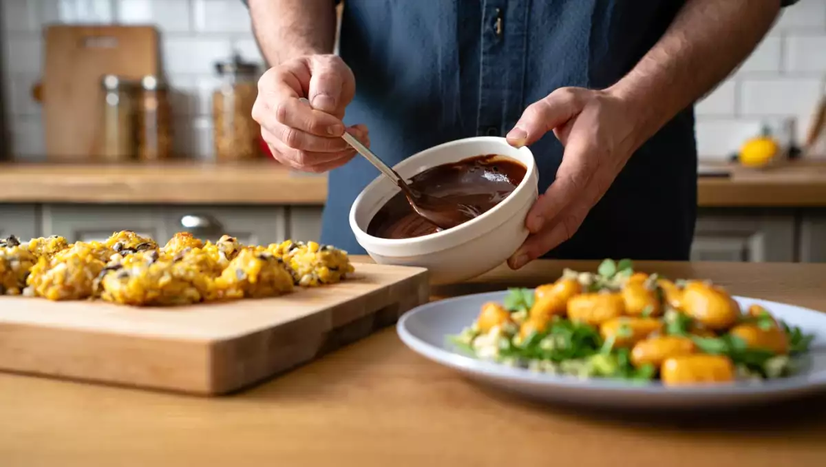 Menú vegetariano, 23 de agosto: Bolitas de maíz, ensalada de ñoquis y tarta húmeda de chocolate y almendra