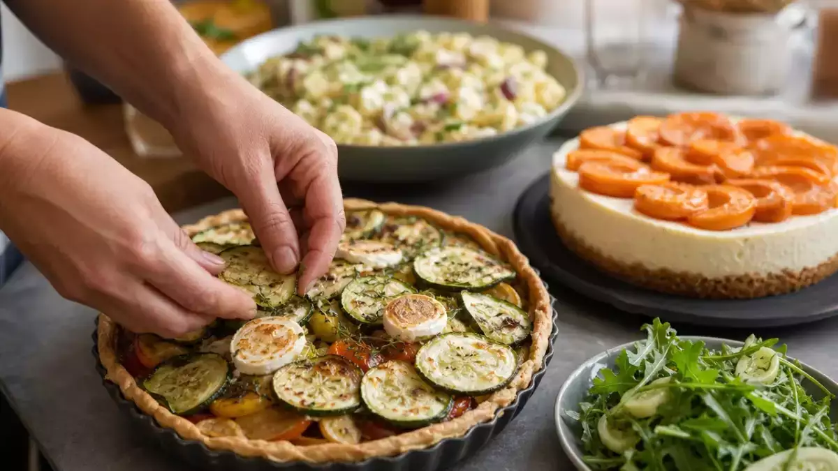 Menú diario, 1 de septiembre: tarta de hortalizas, ensalada de patata y cheesecake de albaricoques