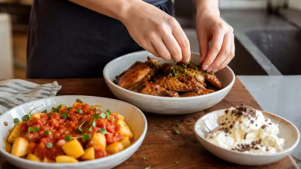 Menú diario, 7 de septiembre: patatas con tomate, alitas de pollo picantes y helado de mascarpone