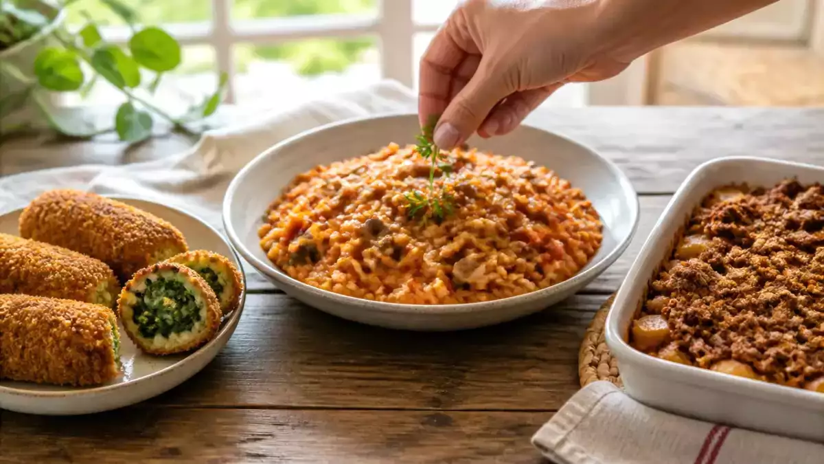 Menú diario, 24 de septiembre: croquetas de espinacas, arroz con tomate y crumble de manzana