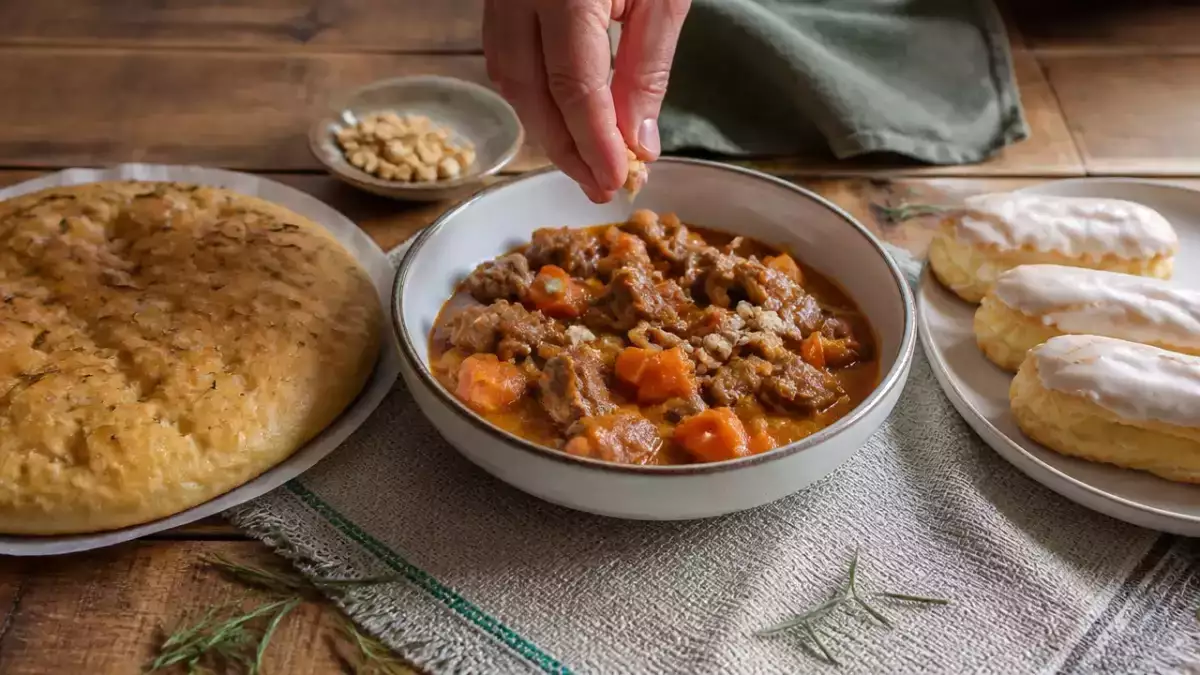 Menú diario, 26 de septiembre: focaccia de romero, estofado mafé y petisú relleno