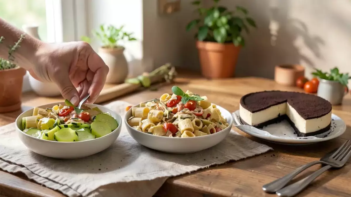 Menú vegetariano, 2 de septiembre: Calabacín cocido, pasta cremosa y tarta de oreo