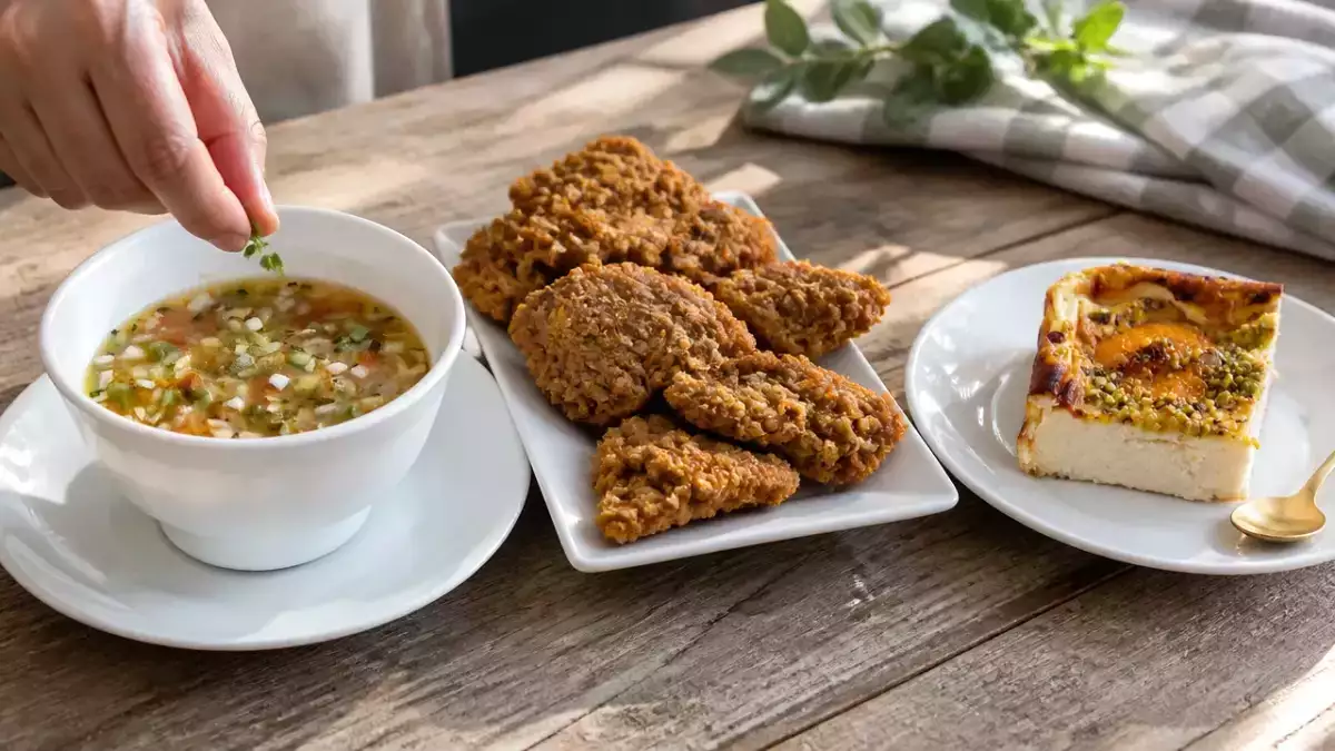 Menú vegetariano, 6 de septiembre: gazpacho murciano, setas fritas crujientes y cheesecake de albaricoques