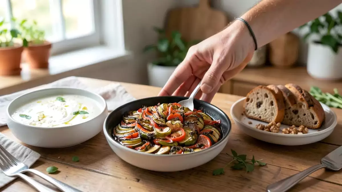 Menú vegetariano, 13 de septiembre: Ajoblanco andaluz, ratatouille y pan dulce de higos y nueces