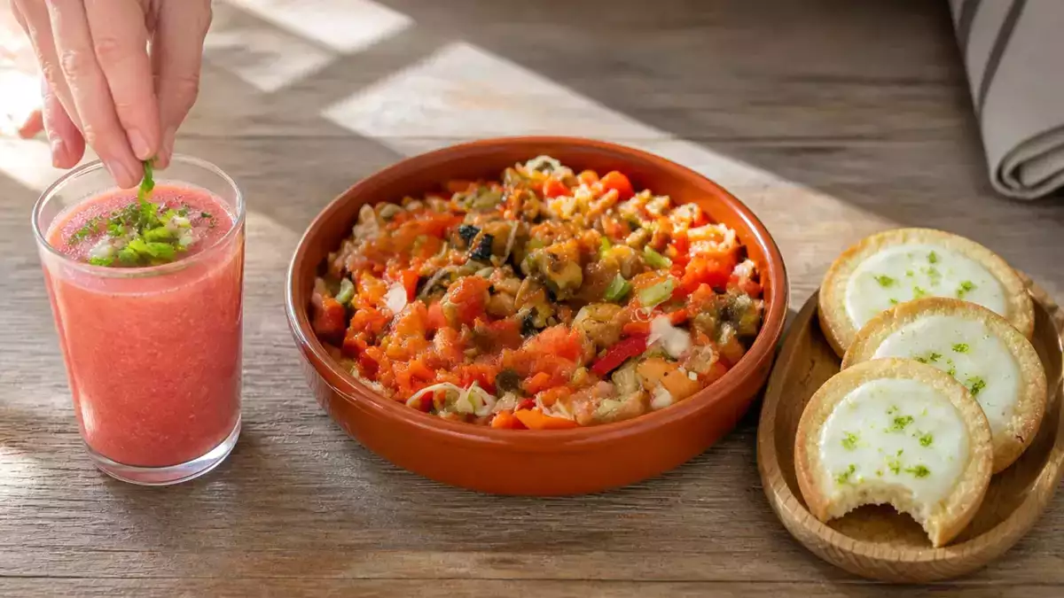 Menú vegetariano, 17 de septiembre: Gazpacho de sandía, ensalada de berenjena y galletas de mantequilla y lima