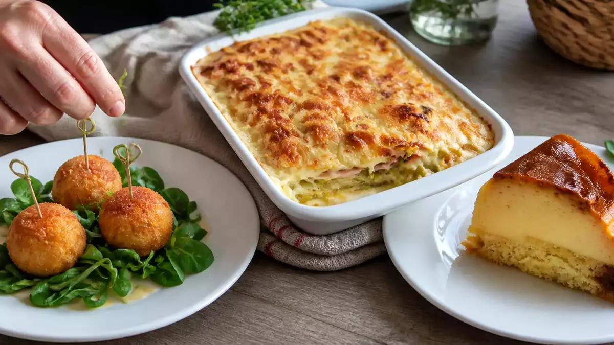 Menú vegetariano, 20 de septiembre: Bolas de arroz crujientes, puerros gratinados y tarta flan