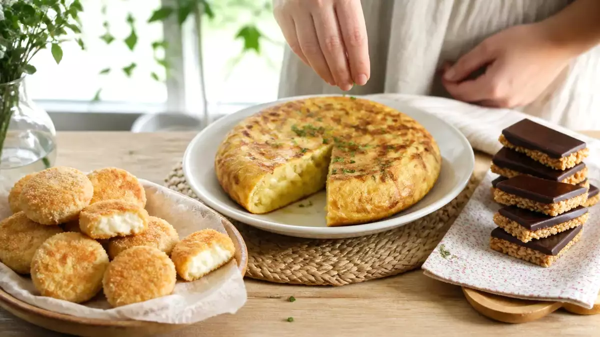 Menú vegetariano, 23 de septiembre: Mini babybels empanados, tortilla de patatas y barra de cereales de arroz inflado