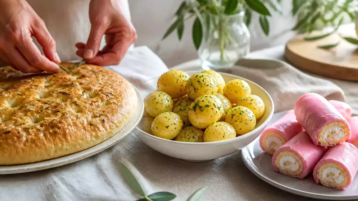 Menú vegetariano, 25 de septiembre: Focaccia de romero, patatas salteadas y pantera rosa caseras