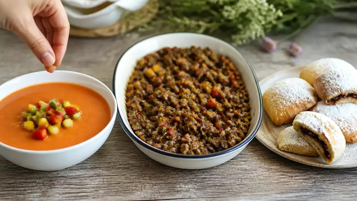 Menú vegetariano, 26 de septiembre: Gazpacho andaluz, berenjenas y pimientos al horno y fig newtons