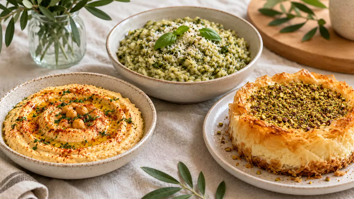Menú vegetariano, 1 de octubre: Hummus, arroz con pesto y cheesecake de pistacho