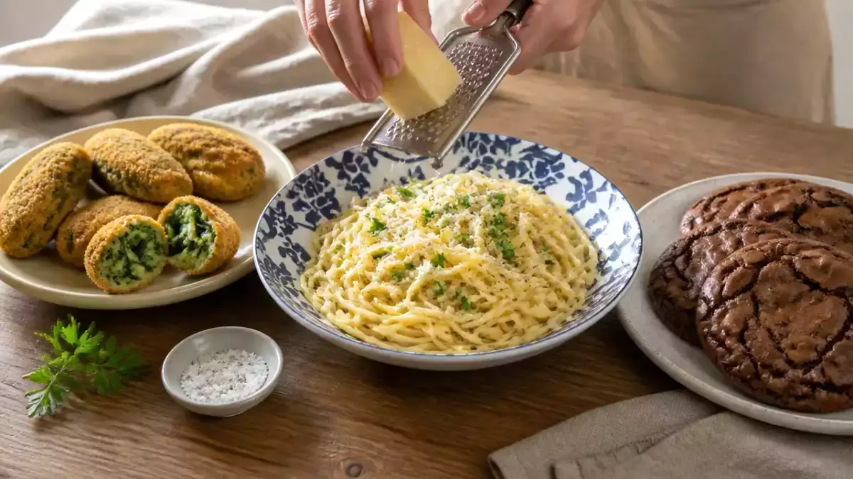Menú vegetariano, 9 de octubre: croquetas de espinacas, espaguetis al limón y galletas crujientes de chocolate