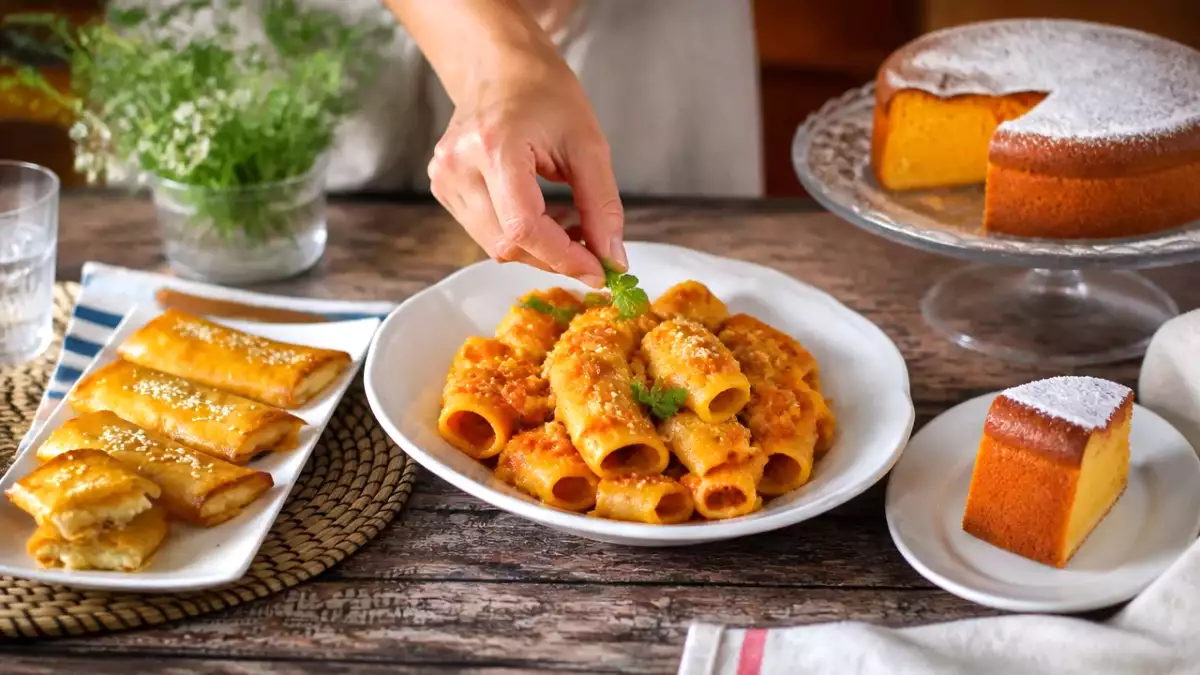 Menú vegetariano, 13 de octubre: Feta saganaki, pasta con pimientos y menta y tarta de calabaza fácil