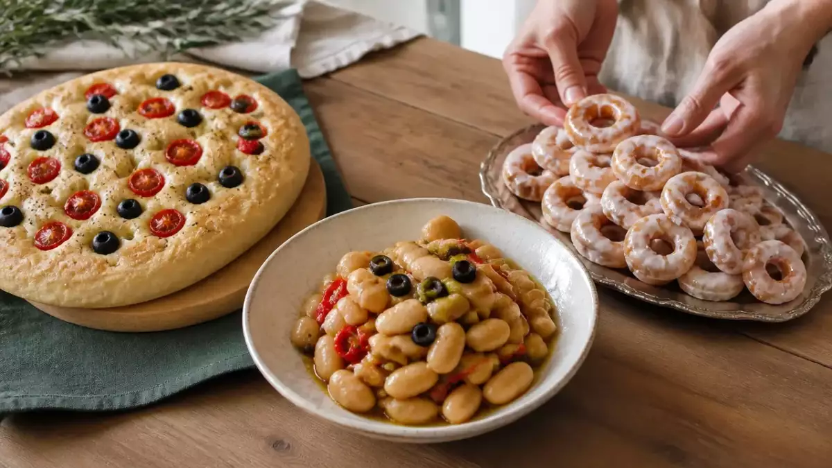 Menú vegetariano, 25 de octubre: Focaccia italiana, ensalada de judías blancas y rosquillas de anís glaseadas