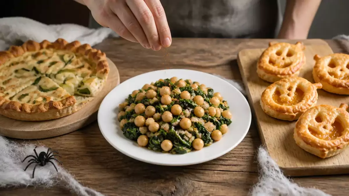Menú vegetariano, 31 de octubre: Quiche de calabacín, garbanzos con acelgas y calabazas de hojaldre y albaricoque:
