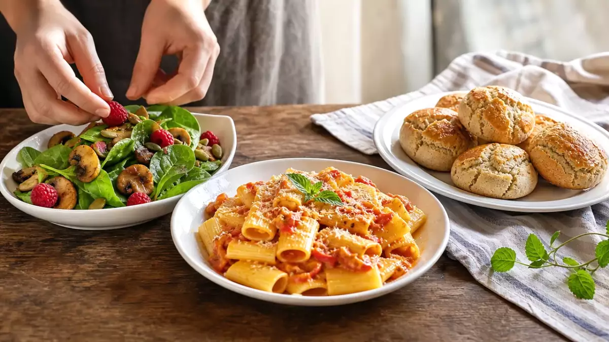 Menú diario, 2 de octubre: ensalada fresca, pasta cremosa y galletas de almendra