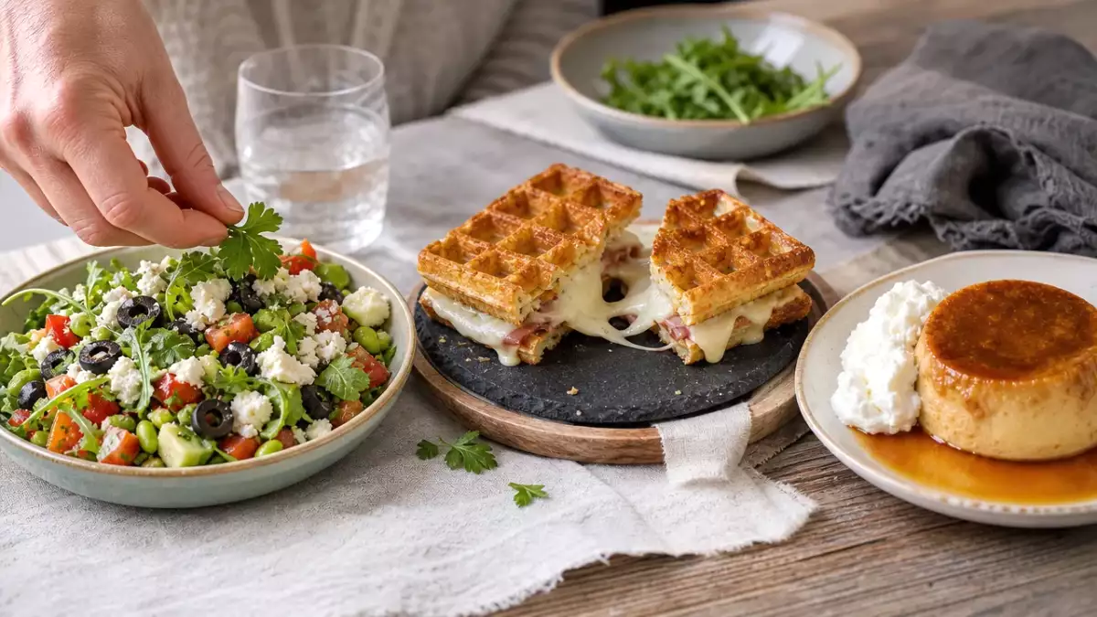 Menú diario, 3 de octubre: ensalada de lentejas, sándwich de gofres de patata y flan de castañas