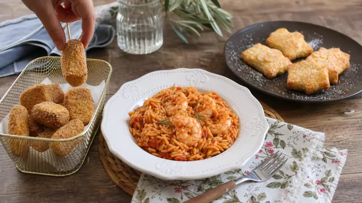Menú diario, 9 de octubre: nuggets de tofu, pasta orzo con gambas y galletas de almendra