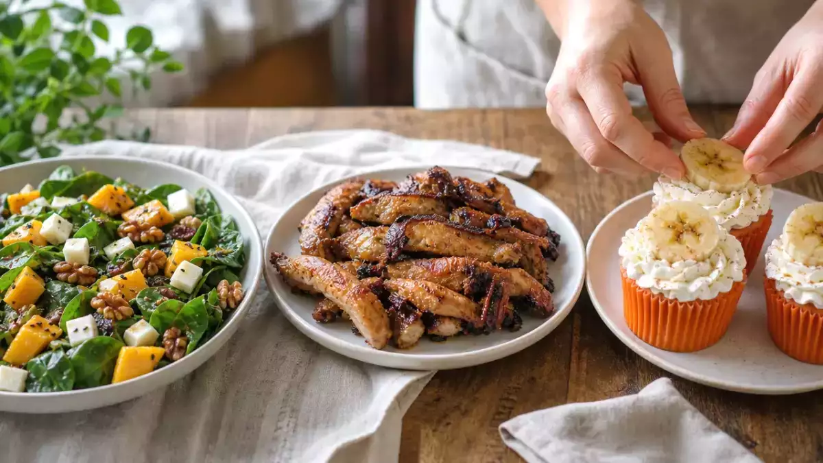 Menú diario, 14 de octubre: ensalada de espinacas, pollo a la miel y cupcakes de plátano