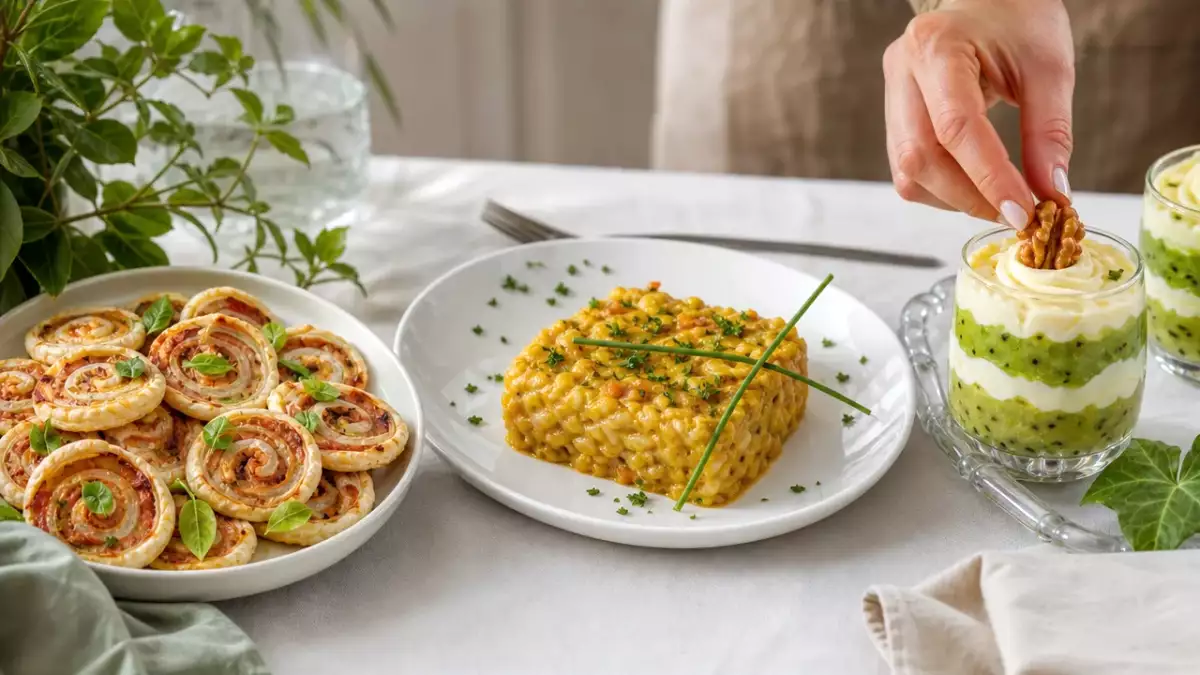 Menú diario, 15 de octubre: delicias de espirales de hojaldre, arroz cremoso y vasitos de kiwi