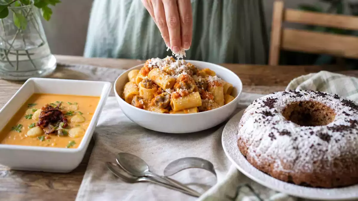 Menú diario, 16 de octubre: reconfortante sopa de patata, pasta otoñal y bizcocho de chocolate y plátano