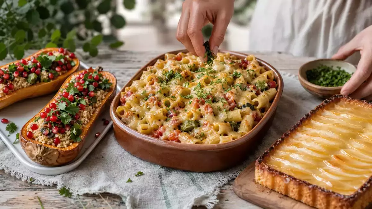 Menú diario, 18 de octubre: calabaza butternut rellena, macarrones gratinados y tarta de pera