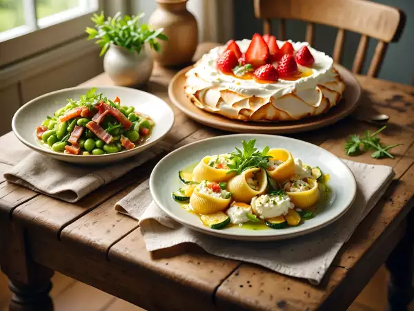 Menú diario, 23 de abril: ensalada fresca, pasta cremosa y postre de merengue