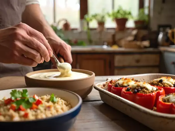 Menú del día, 3 de julio: arroz jazmín, pimientos rellenos vegetarianos y panna cotta de pistacho