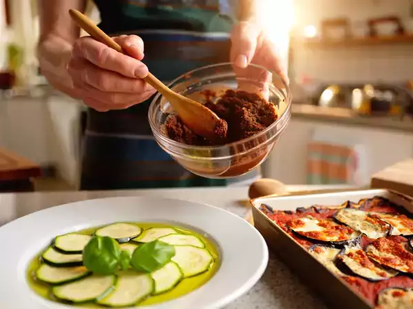 Menú vegetariano, 2 de julio: Carpaccio de calabacín, berenjenas a la parmigiana y brownie de chocolate