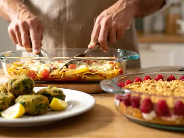 Menú vegetariano, 24 de julio: buñuelos de acelgas, lasaña de verduras y pastel de crumble de frambuesas